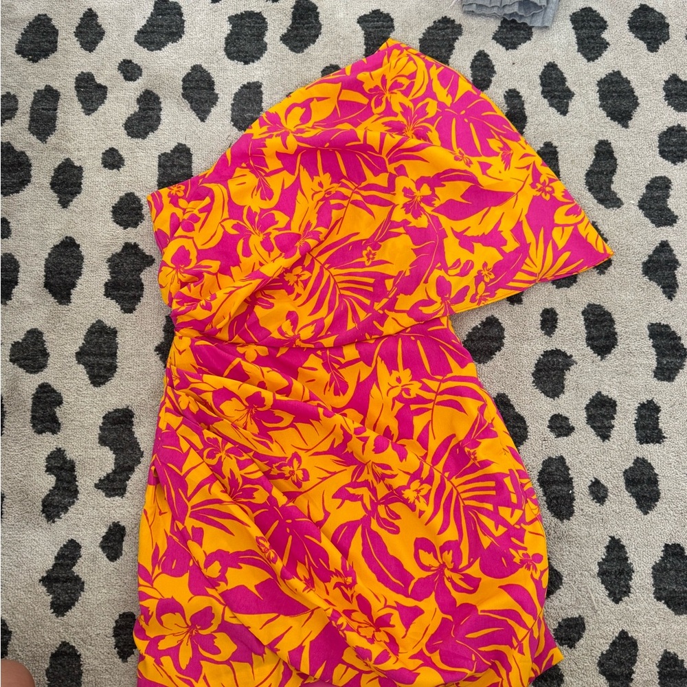DO+BE Pink and Yellow One-Shoulder Dress